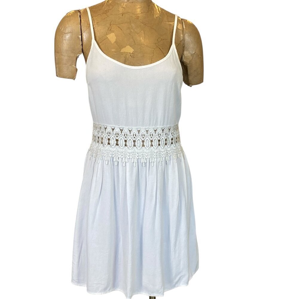 SOLEMIO Mini Dress Lace Waistband Sz M White #346C‎